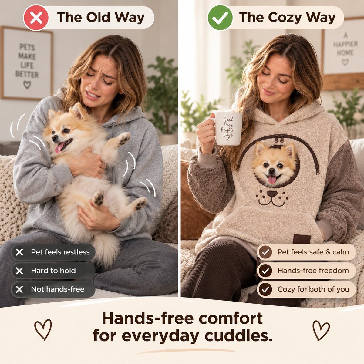 🐶💕 Cozy Pet Carrier Hoodie – Soft Fleece Cuddle Pouch Sweatshirt for Cats & Small Dogs