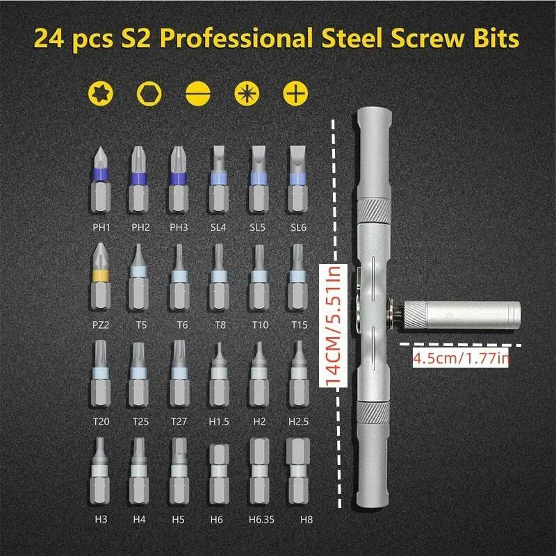 Magnetic Ratchet Screwdriver Set – S2 Steel Precision Screwdriver Kit with Removable Bits, Self-Assembly Design for Furniture Repair, DIY & Home Projects