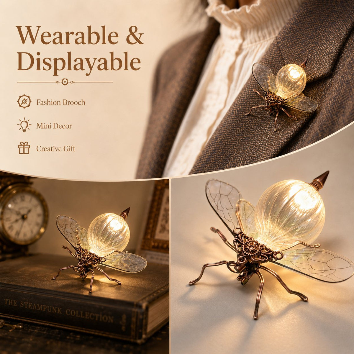 Steampunk Glowing Bee Brooch