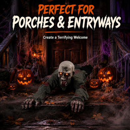 🧟 Animated Crawling Zombie Prop  – Sound-Activated Scare With Red Eyes 🎃