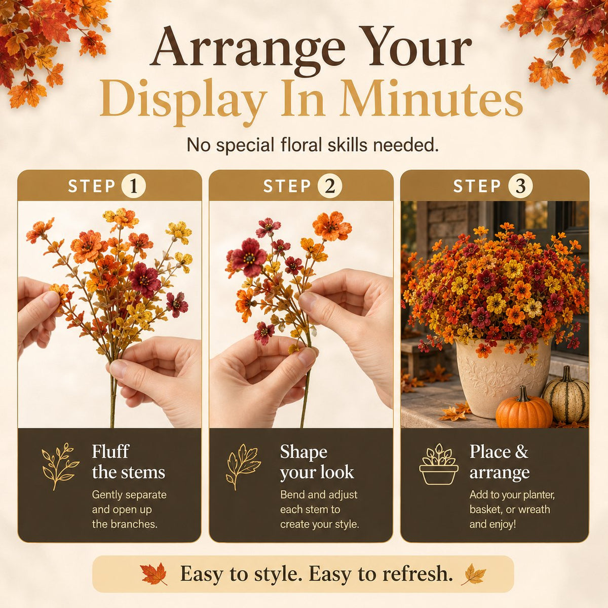 🍂 Fall Porch Faux Flower Bundles – Rustic Outdoor Autumn Decor
