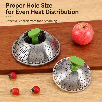 🔥Adjustable Stainless Steel Vegetable Steamer Basket | Foldable Mesh Steamer with Extendable Anti-Scald Handle