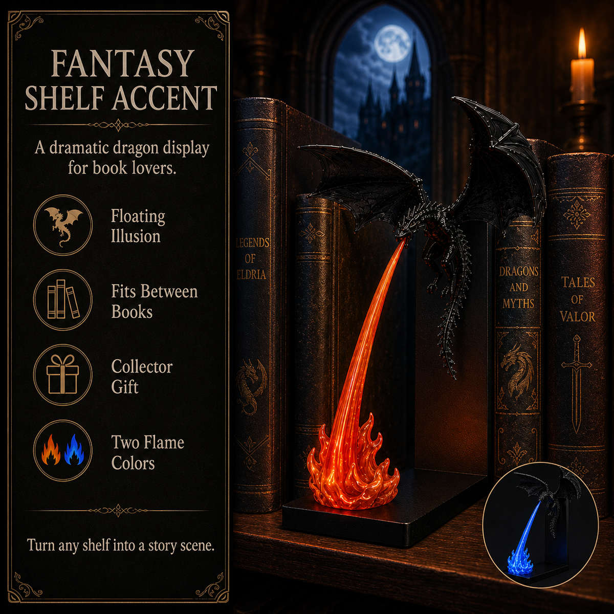 🔥 HOT SALE 🔥🐉Naotstore - Dragon Flame Book Nook
