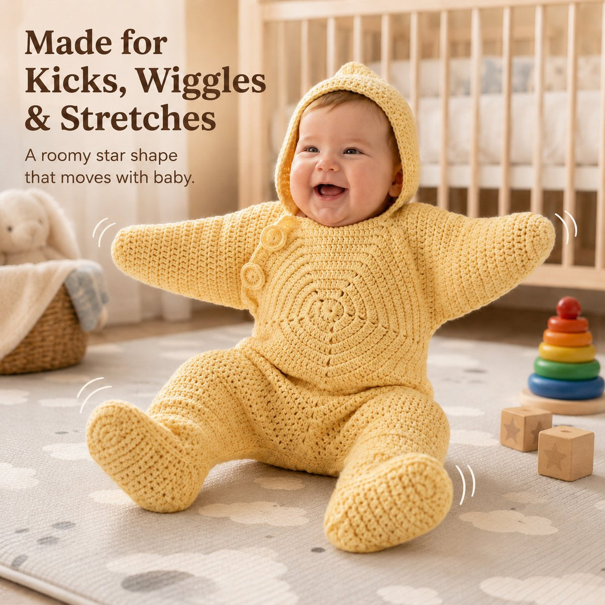 ⭐ Starfish Crochet Baby Outfit, Knitted Hooded Newborn Onesie, Breathable Cotton Blend Baby Photo Prop