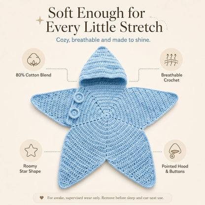 ⭐ Starfish Crochet Baby Outfit, Knitted Hooded Newborn Onesie, Breathable Cotton Blend Baby Photo Prop