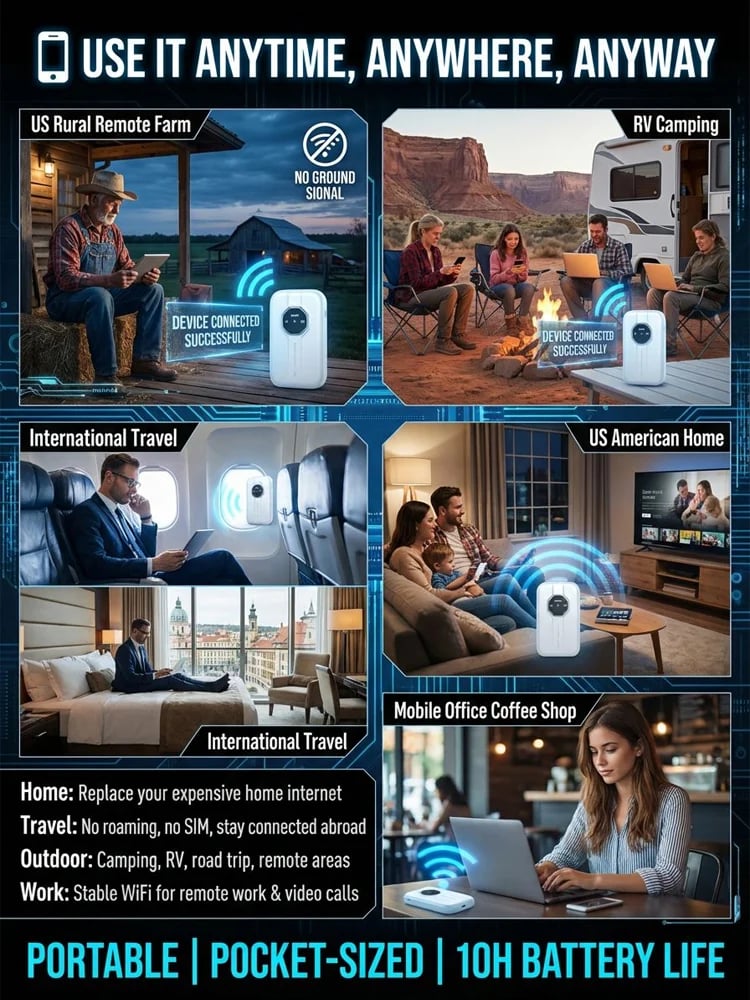 🌍 Global Portable Wi-Fi – No Contract, No Hidden Fees