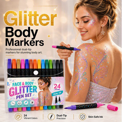 🌸 50% OFF NOW! 🌸24-Color Face & Body Glitter Marker Set with Dual Tips