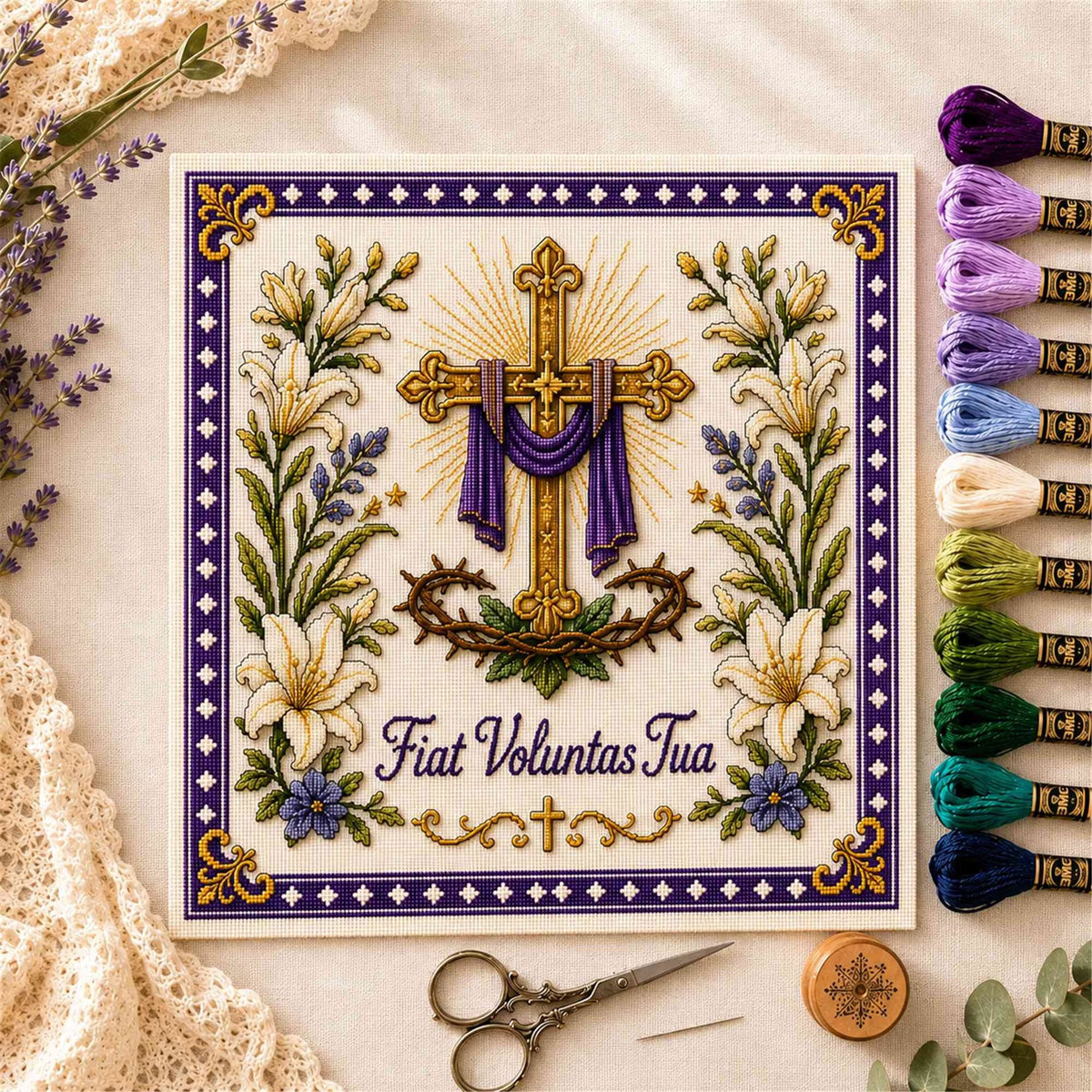 ✝️ Catholic Religious Cross Stitch Embroidery Kit | Vintage Floral Faith Wall Decor with Sacred Catholic Icon Designs 🌹🧵