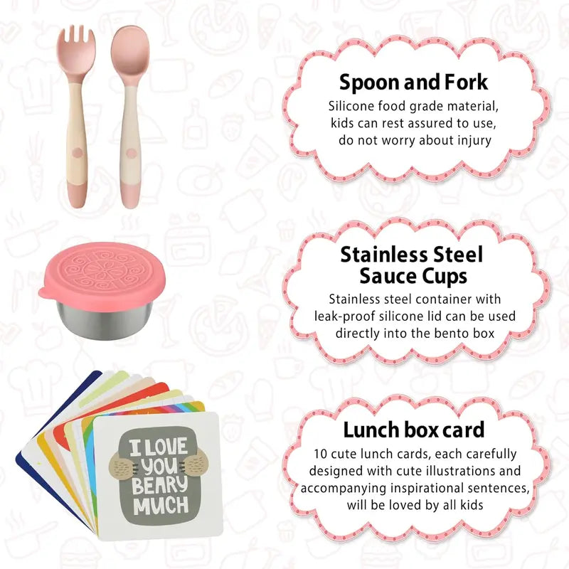 Kids Bento Lunch Box Set – 5-Compartment Leak-Proof Food Container with 12oz Insulated Food Jar & Lunch Bag, Portable School Meal Set for Boys & Girls
