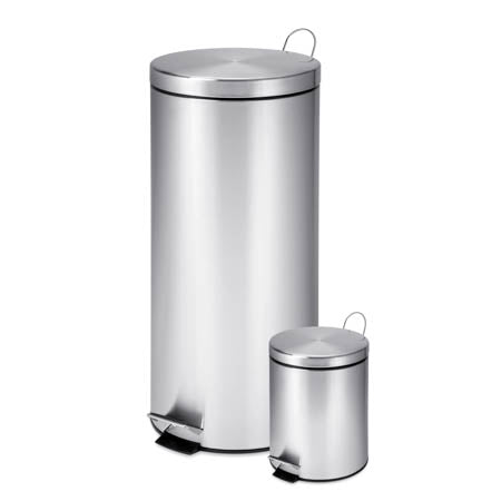Silver Stainless Steel 30L and 3L Step Trash Cans (Set of 2)