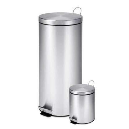 Silver Stainless Steel 30L and 3L Step Trash Cans (Set of 2)