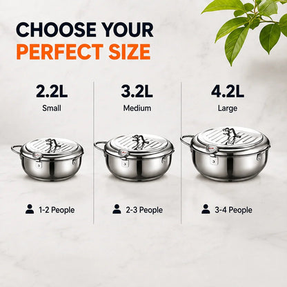 🍗 Free Shopping 🏆 304 Stainless Steel Stovetop Deep Fryer Pot – With Thermometer 🍟