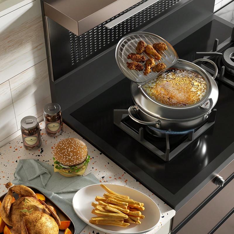Professional Deep-Pot Stainless Steel Fryer with Precision Thermometer