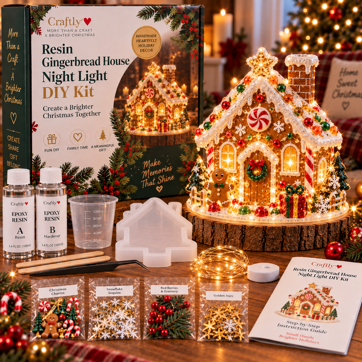 🎄 ✨ Last Day 70% OFF –Beginner-Friendly Resin Christmas Tree Night Light DIY Kit | Complete Kit with Mold, Resin, Fairy Lights & Festive Decorations ✨