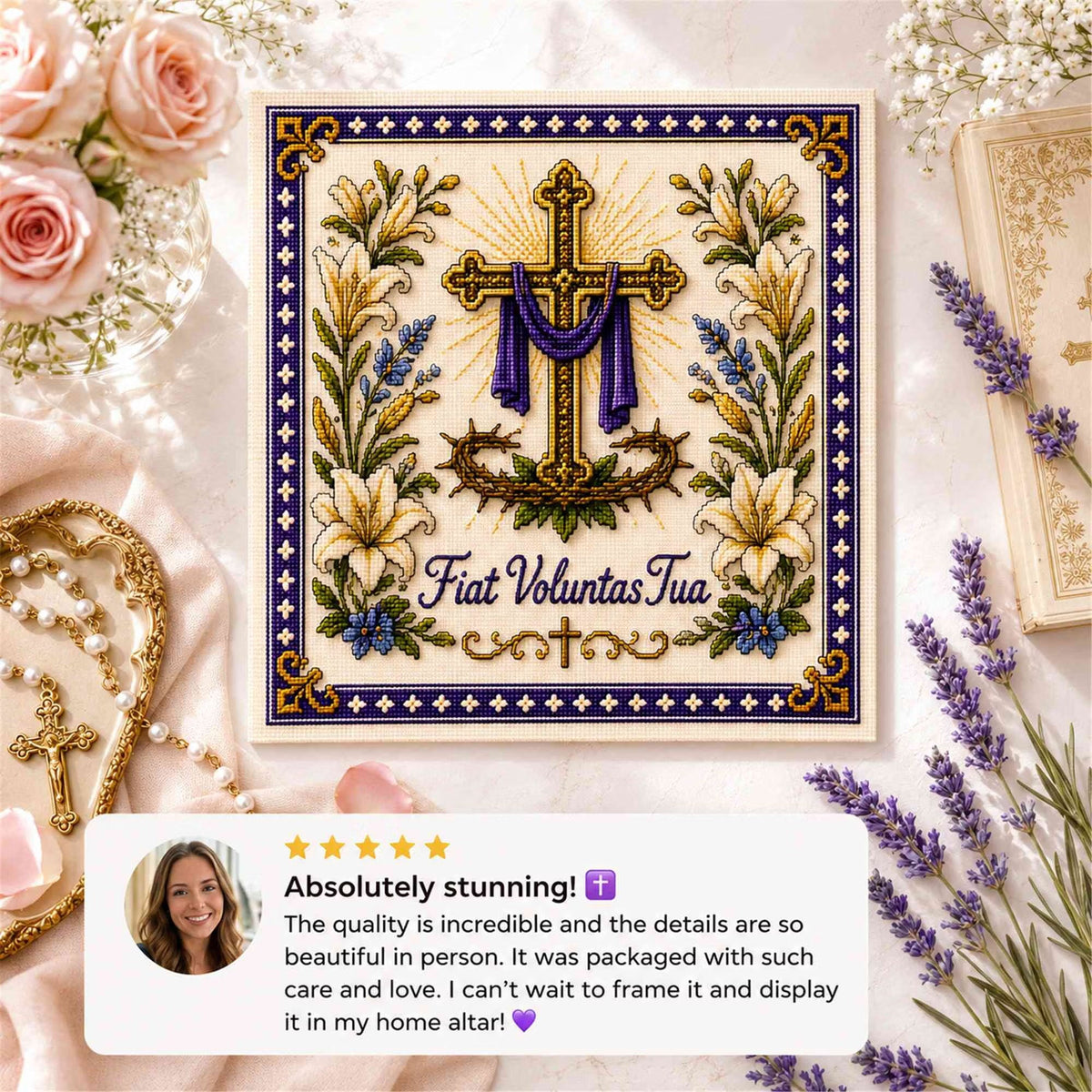 ✝️ Catholic Religious Cross Stitch Embroidery Kit | Vintage Floral Faith Wall Decor with Sacred Catholic Icon Designs 🌹🧵
