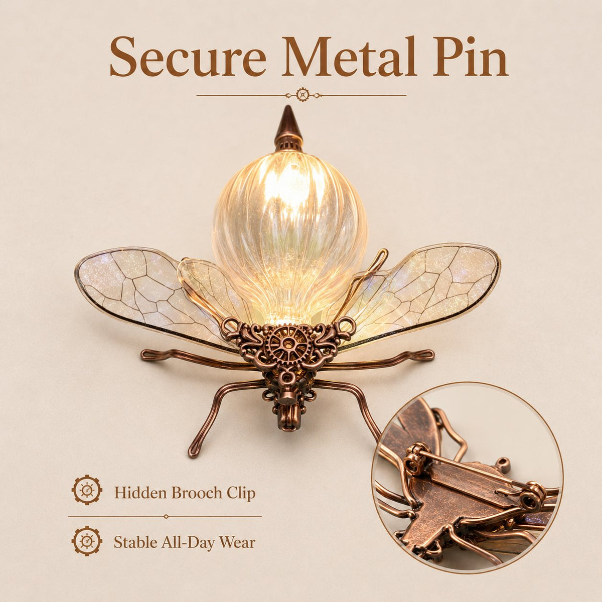 Steampunk Glowing Bee Brooch