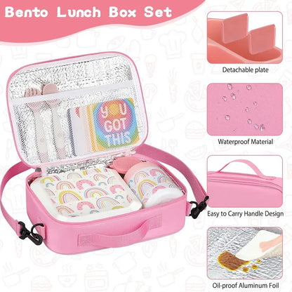 Kids Bento Lunch Box Set – 5-Compartment Leak-Proof Food Container with 12oz Insulated Food Jar & Lunch Bag, Portable School Meal Set for Boys & Girls