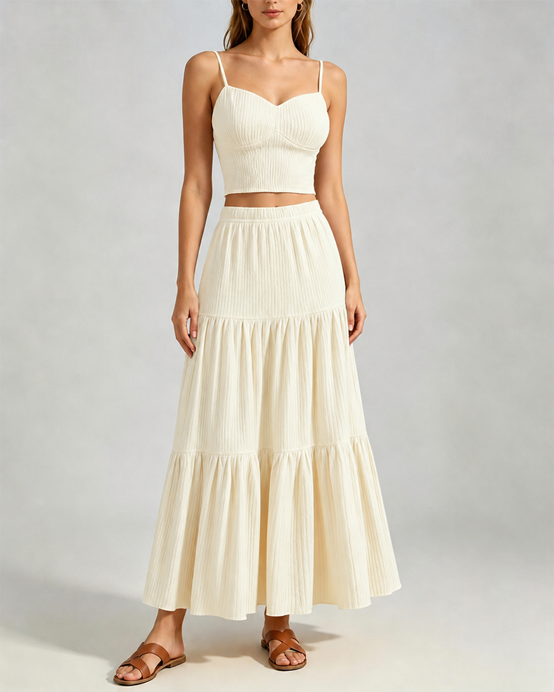 Women's Textured Two-Piece Maxi Skirt Set