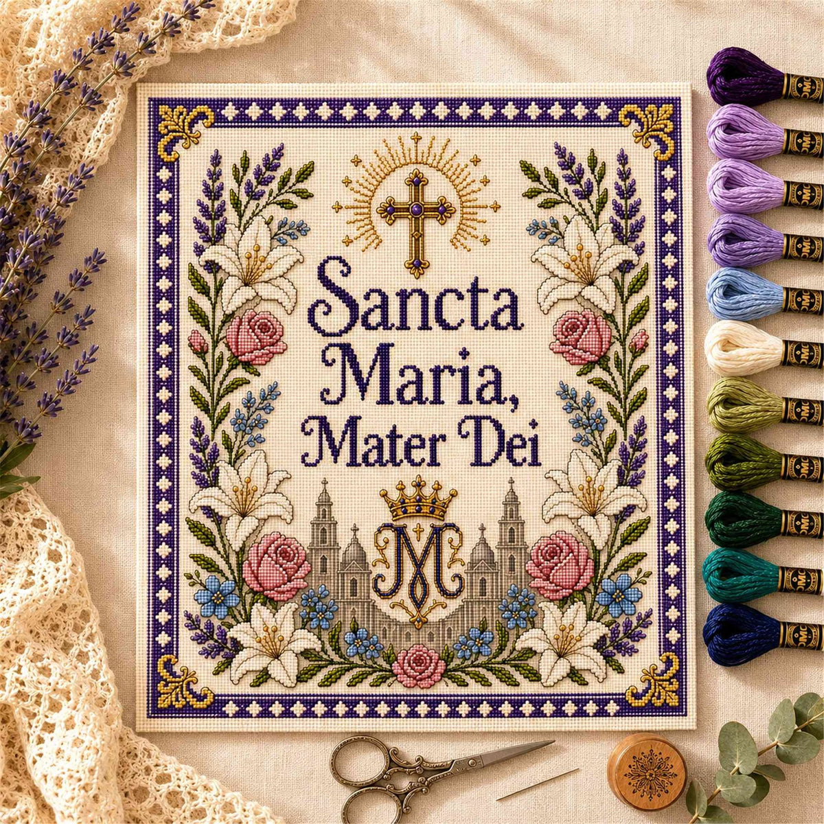 ✝️ Catholic Religious Cross Stitch Embroidery Kit | Vintage Floral Faith Wall Decor with Sacred Catholic Icon Designs 🌹🧵