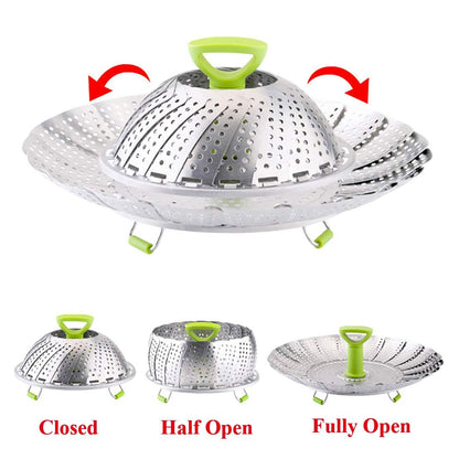 🔥Adjustable Stainless Steel Vegetable Steamer Basket | Foldable Mesh Steamer with Extendable Anti-Scald Handle