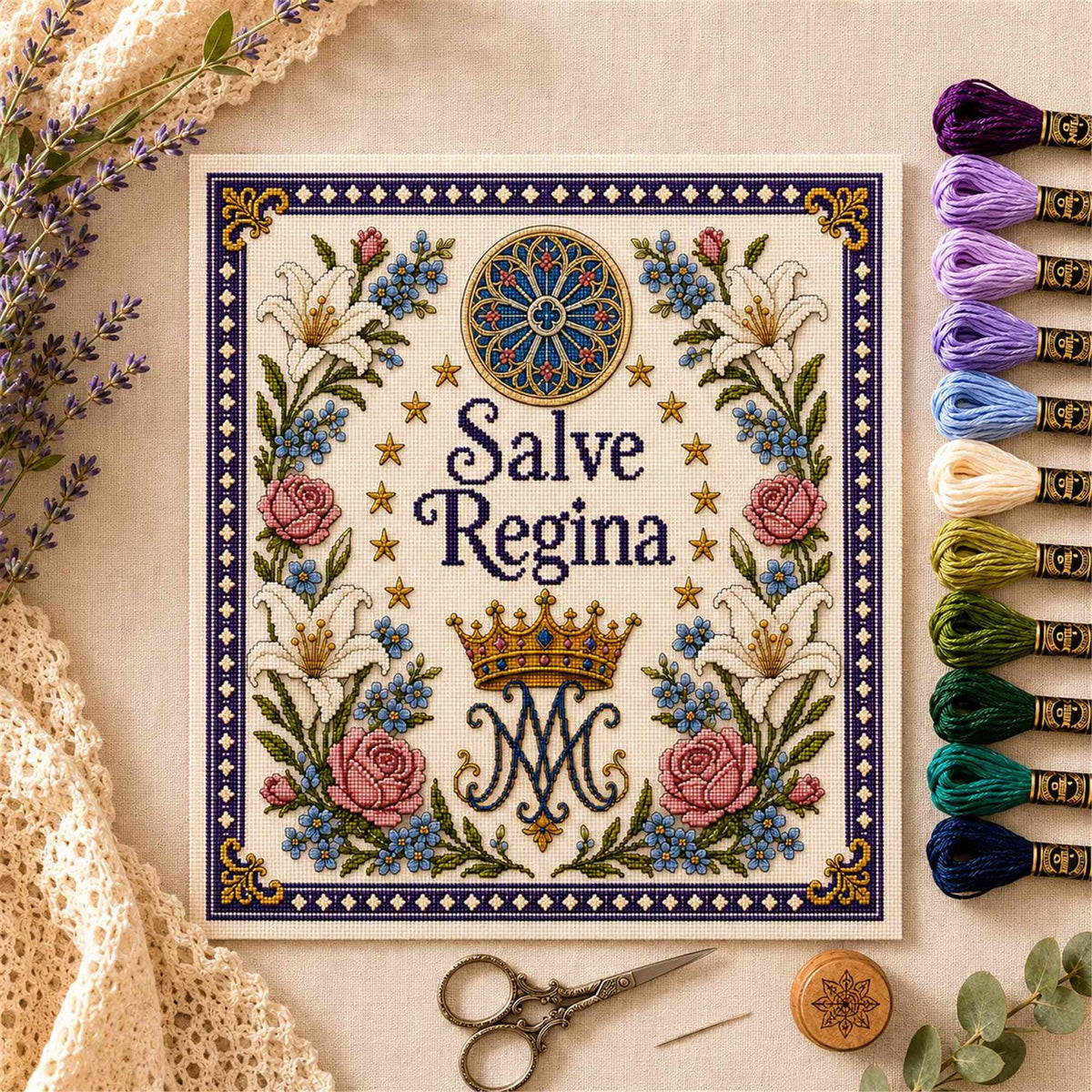 ✝️ Catholic Religious Cross Stitch Embroidery Kit | Vintage Floral Faith Wall Decor with Sacred Catholic Icon Designs 🌹🧵