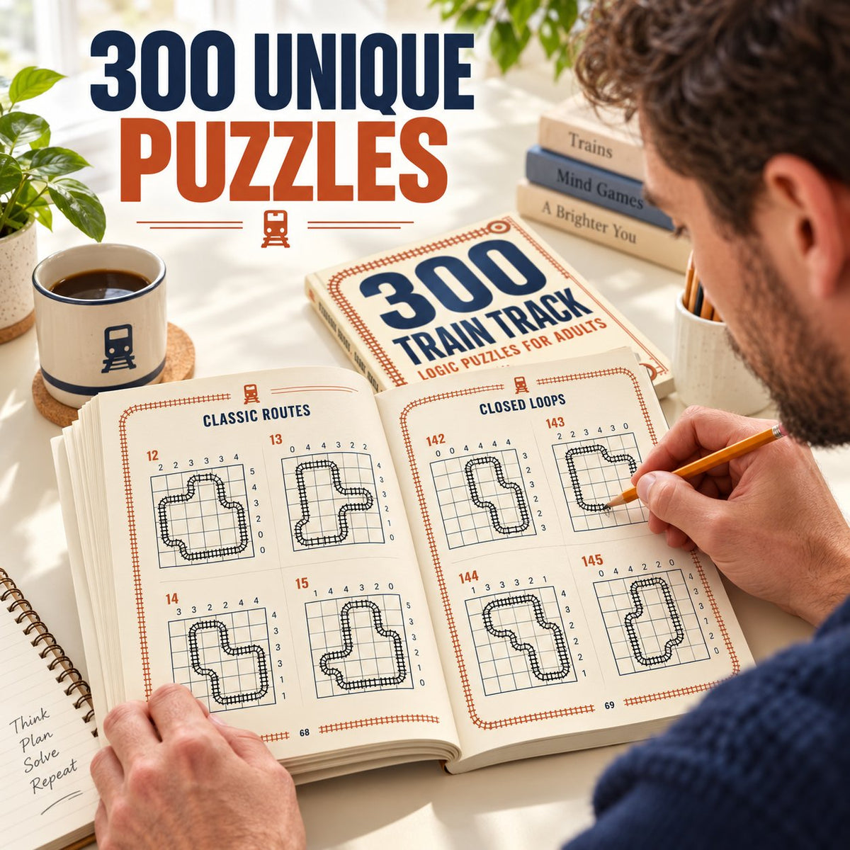 ✨Train Route & Closed Loop Puzzles | 300 Logic Challenges, Great Gift For Puzzle & Train Lovers