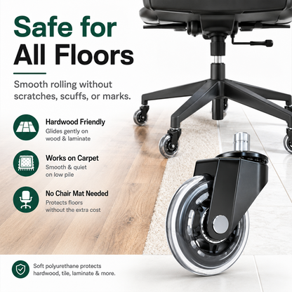 🔥Premium Inline-Style Office Chair Wheels – Universal Fit • Easy Install