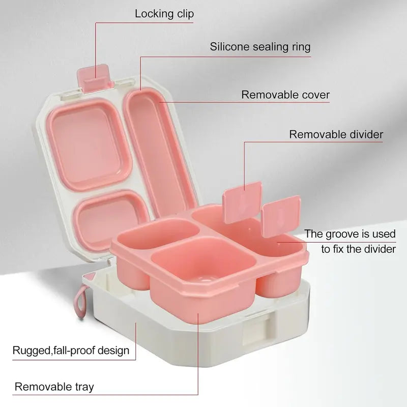 Kids Bento Lunch Box Set – 5-Compartment Leak-Proof Food Container with 12oz Insulated Food Jar & Lunch Bag, Portable School Meal Set for Boys & Girls
