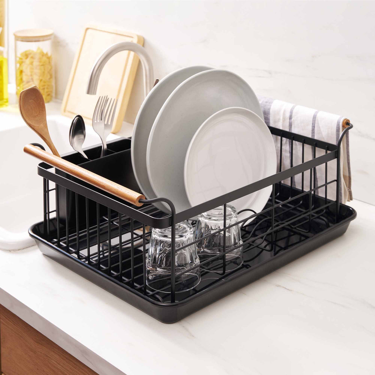 Dish Rack - Steel + Wood