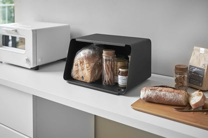 Bread Box with Cutting Board Lid - Steel + Bamboo