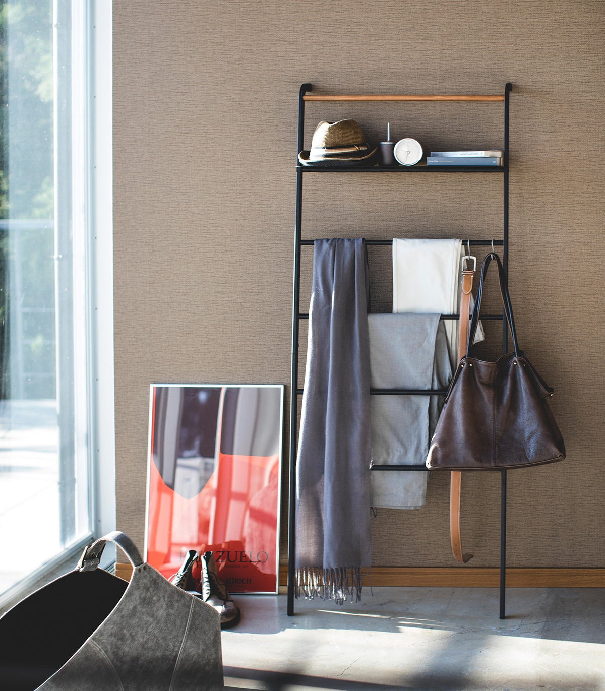 Leaning Storage Ladder With Shelf (63" H)  - Steel