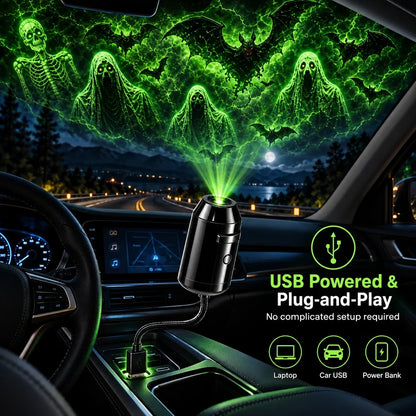 👻🚗Halloween USB Ghost Projector – 7 Spooky Slides & 360° Adjustable Light