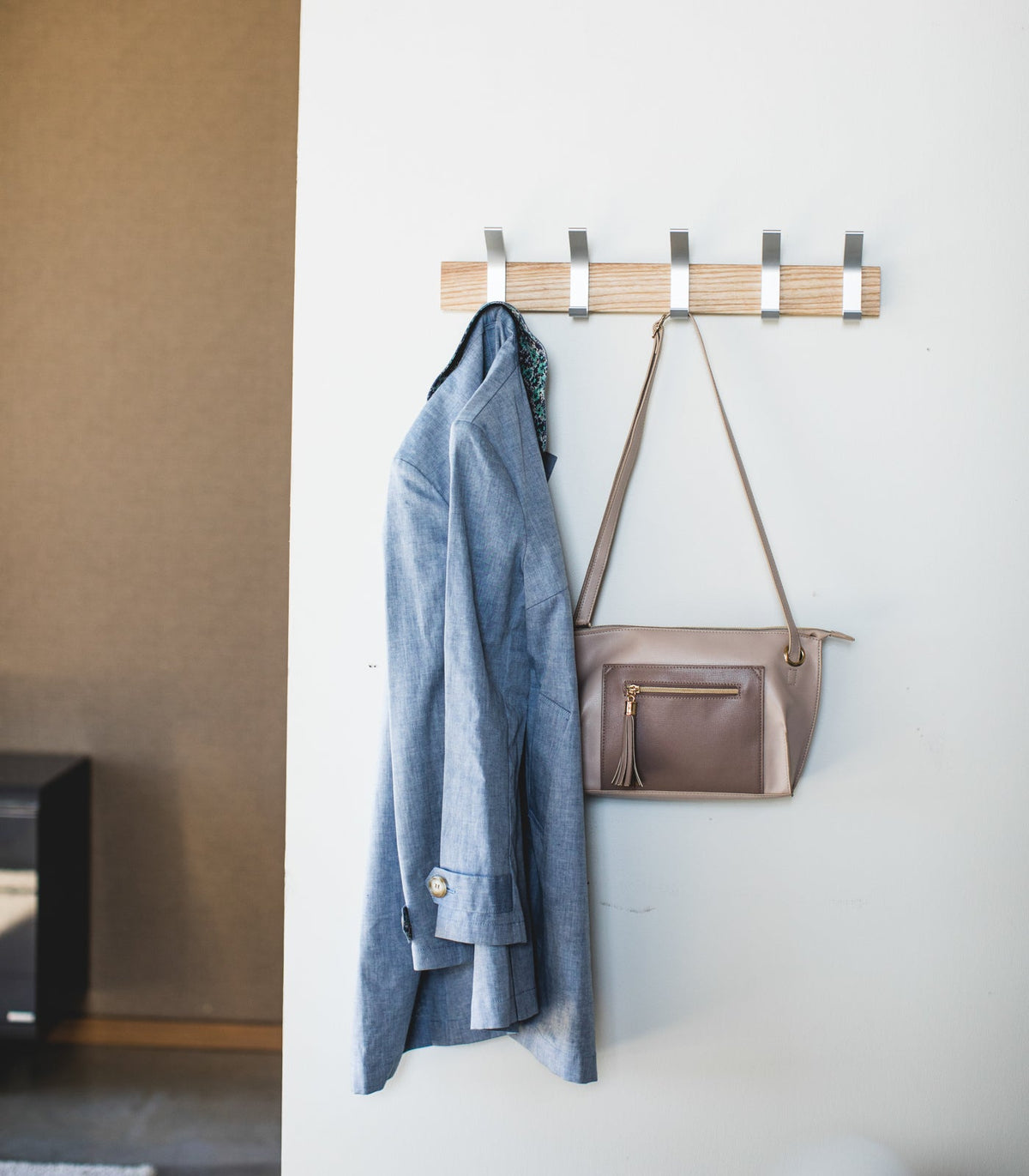 Wall-Mounted Coat Rack - Aluminum + Wood