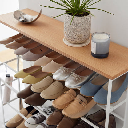 Rolling Five-Tier Shoe Rack (34.25" H)  - Steel + Wood