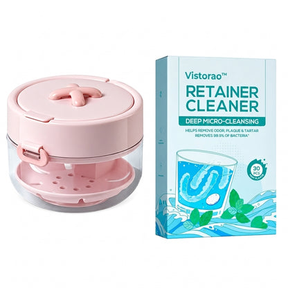 4-in-1 Retainer Cleaning & Travel Case – Soaking Container with Drain Tray, Mirror & Brush for Aligners, Dentures & Mouthguards 🦷