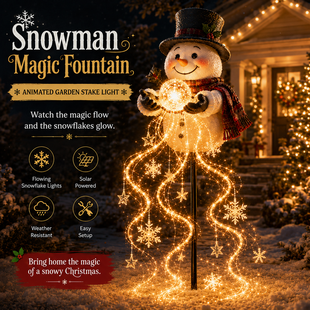 🎄55% OFF🎄 Snowman Magic Fountain™-Flowing Snowflake LED Christmas Garden Light❄️