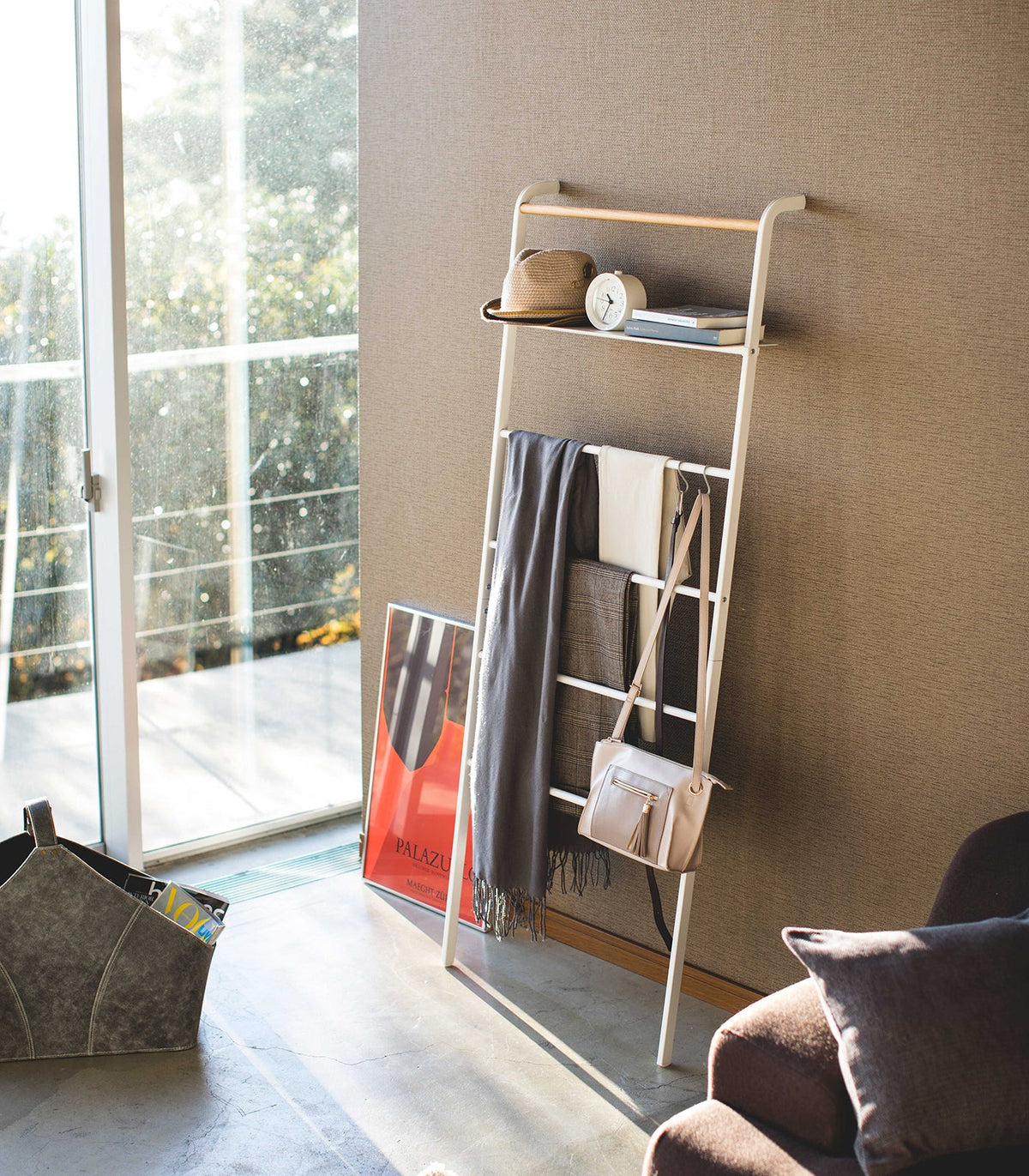 Leaning Storage Ladder With Shelf (63" H)  - Steel