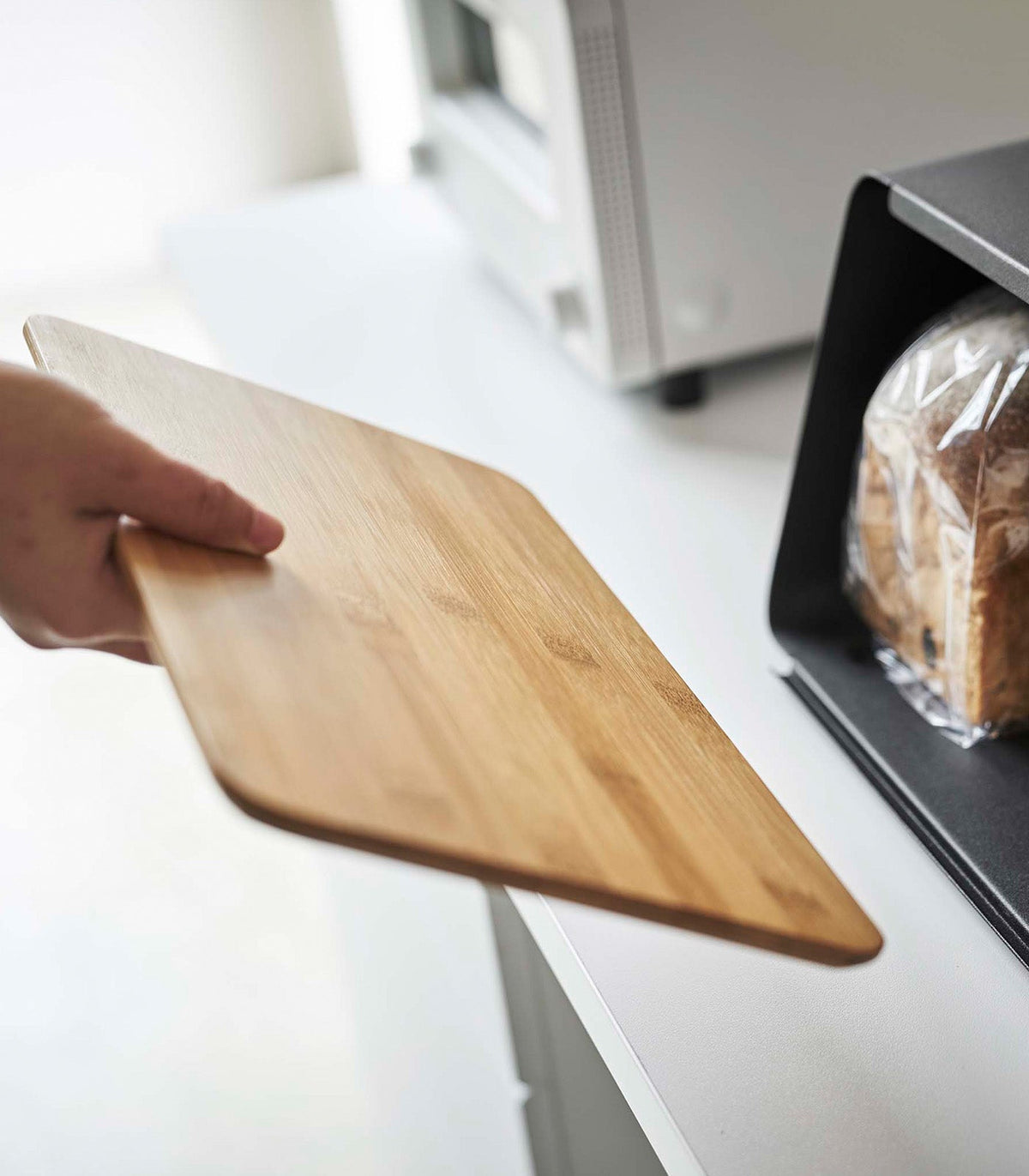 Bread Box with Cutting Board Lid - Steel + Bamboo