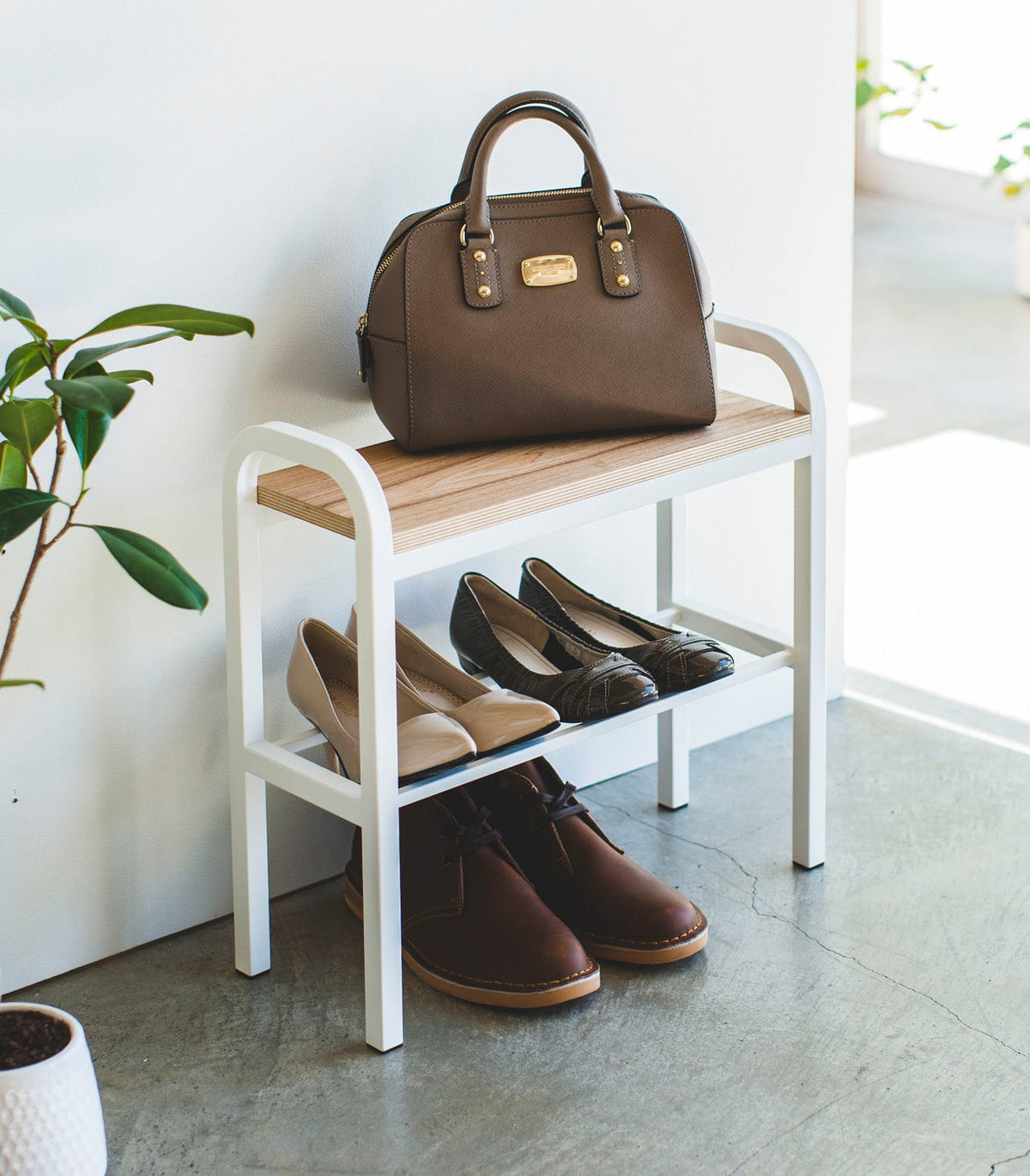 Shoe Organizer & Bench (18" H)  - Steel + Wood
