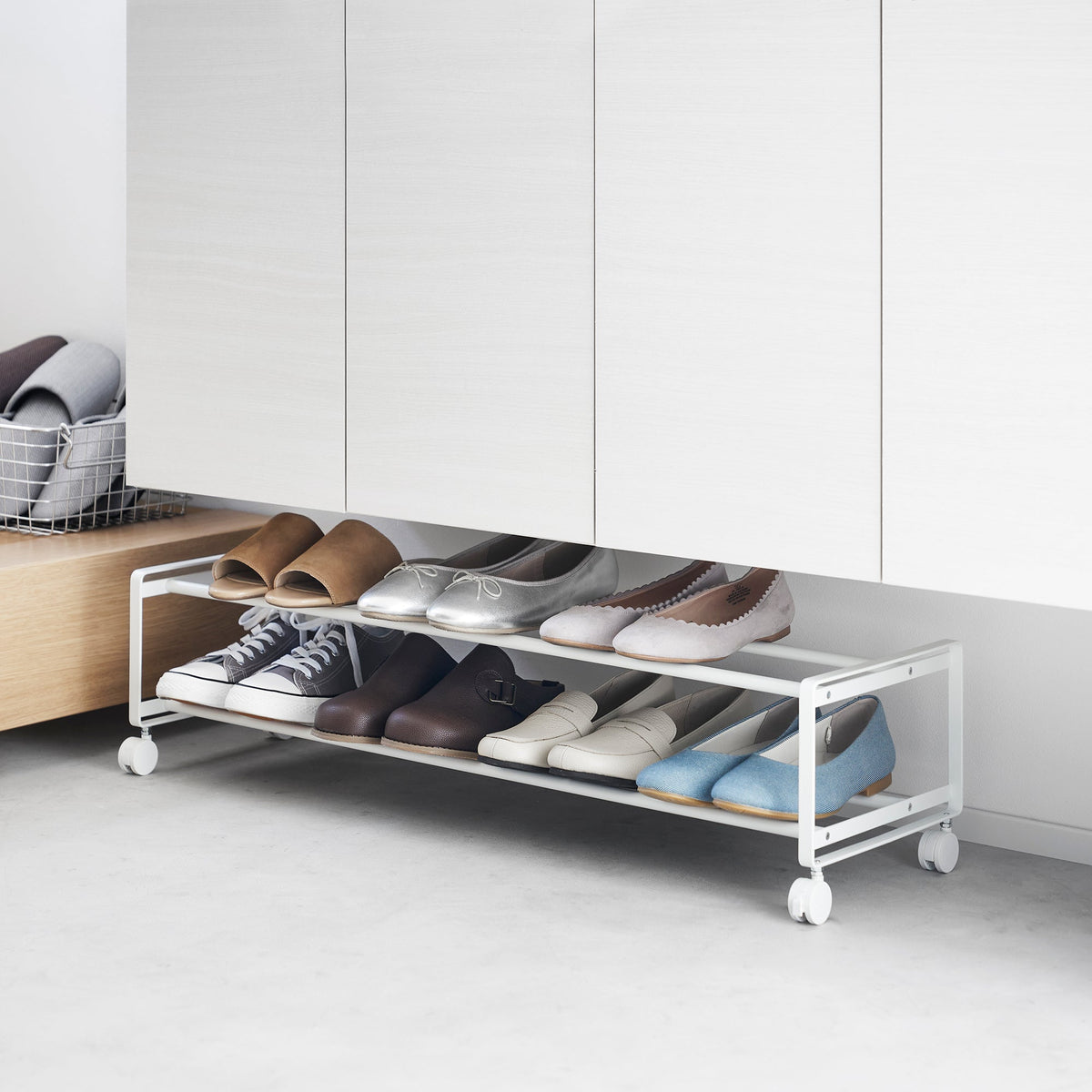 Two-Tier Rolling Shoe Rack (" H)  - Steel