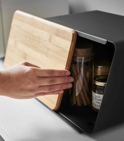 Bread Box with Cutting Board Lid - Steel + Bamboo
