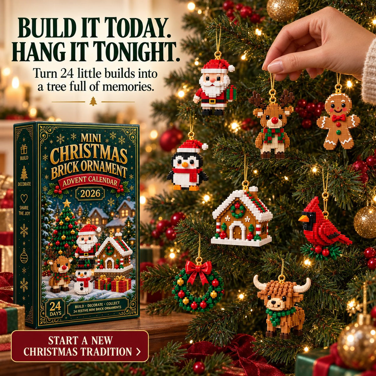 ⏳ Last day to save 49% – 🎄 24-Day Mini Christmas Ornament Advent Calendar | 24 unique festive buildable designs with hanging loops—perfect for decorating Christmas trees, wreaths, and holiday displays 🧱⏳