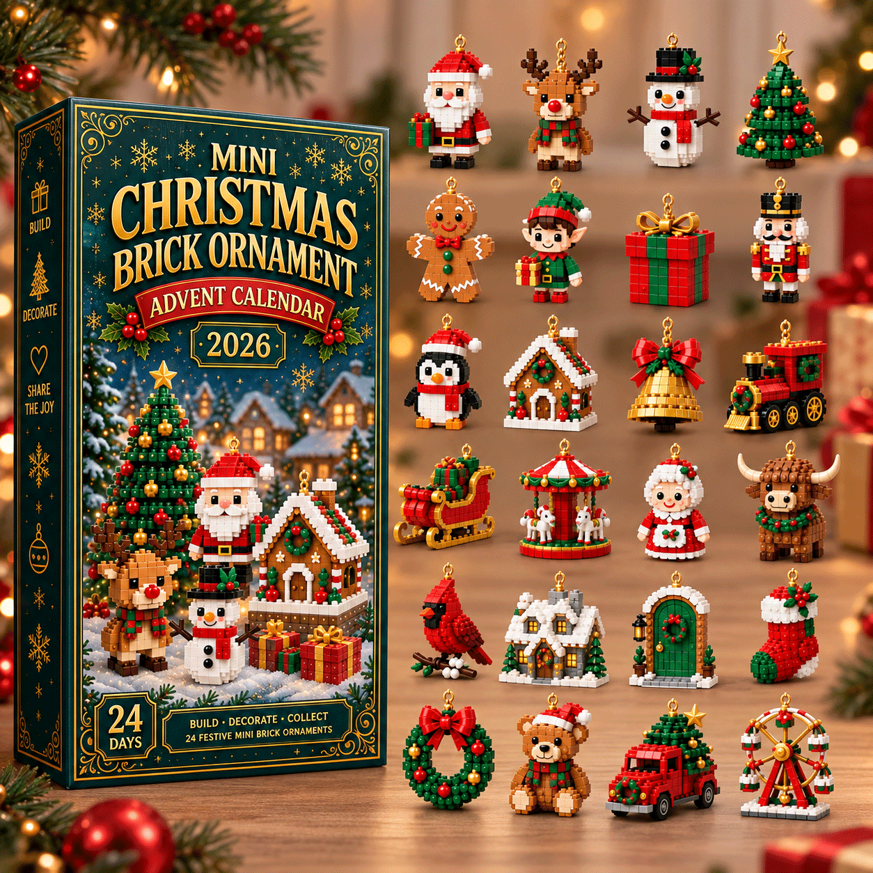 ⏳ Last day to save 49% – 🎄 24-Day Mini Christmas Ornament Advent Calendar | 24 unique festive buildable designs with hanging loops—perfect for decorating Christmas trees, wreaths, and holiday displays 🧱⏳