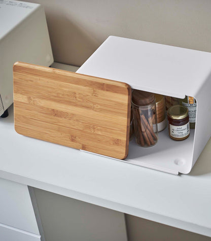 Bread Box with Cutting Board Lid - Steel + Bamboo