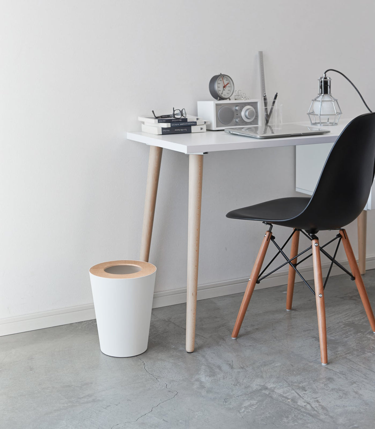 Trash Can - Round - Steel + Wood