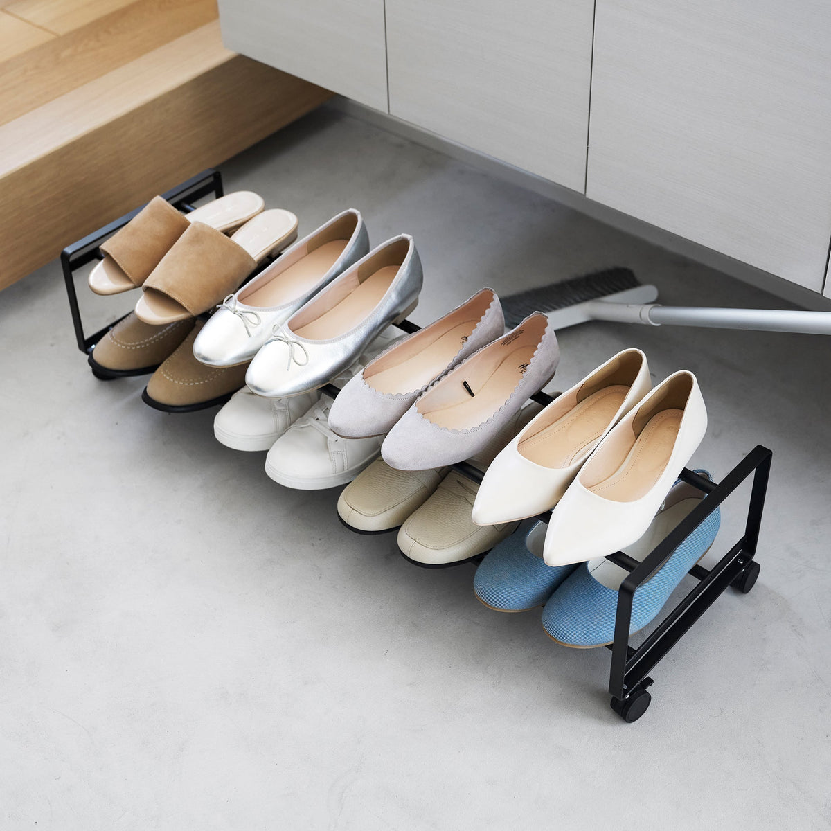 Two-Tier Rolling Shoe Rack (" H)  - Steel