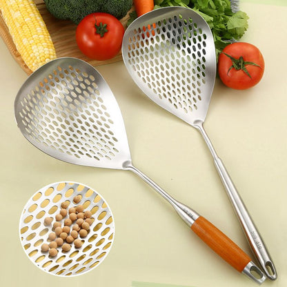 📢📢40% OFF !! ⏰ Stainless Steel Skimmer Spoon – Fast draining, heat-safe & versatile – Perfect for frying, soups & pasta 🍳