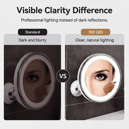 ✨OFF 50% TODAY🔍10X LED Magnifying Makeup Mirror – Drill-Free Suction & Dual Power
