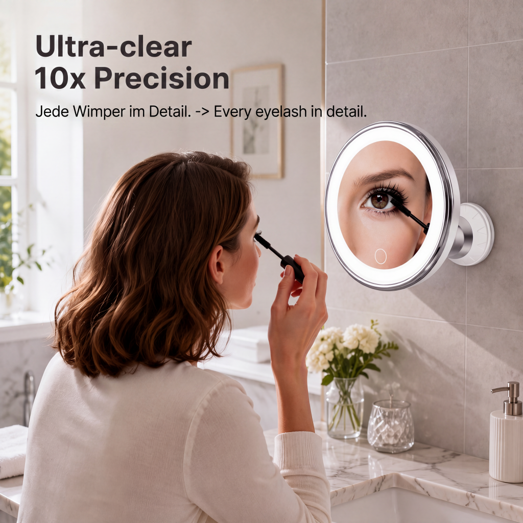 ✨OFF 50% TODAY🔍10X LED Magnifying Makeup Mirror – Drill-Free Suction & Dual Power