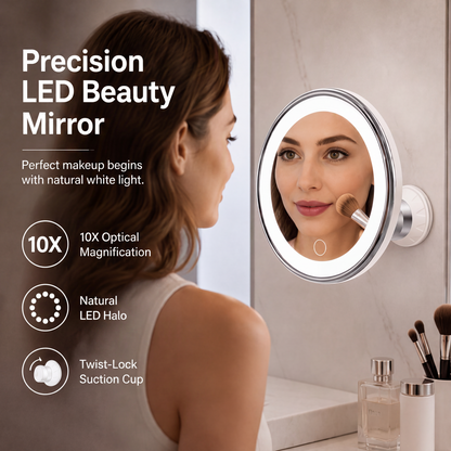 ✨OFF 50% TODAY🔍10X LED Magnifying Makeup Mirror – Drill-Free Suction & Dual Power